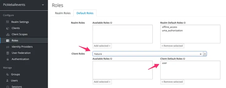 screen shot of default user role