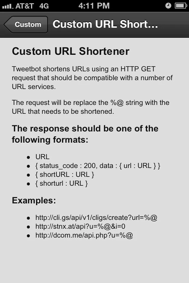 Tweetbot custom URL shortener